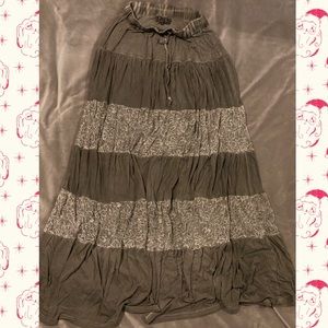 Washed gray cotton and lace maxi skirt